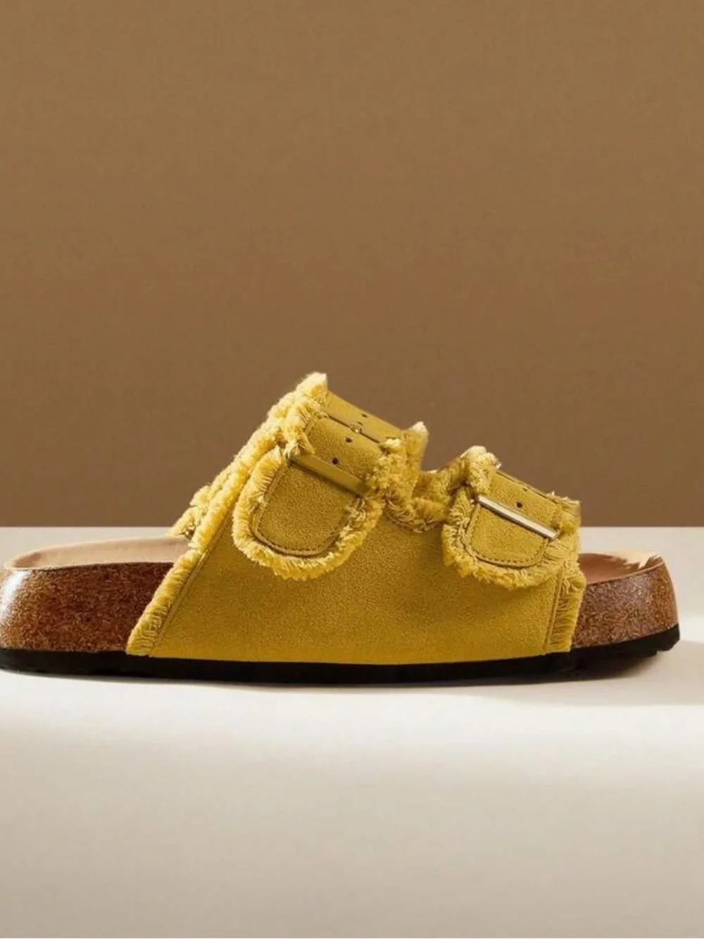 Bohemian yellow platform wedge sandals featuring a gold buckle size 8 NWOT